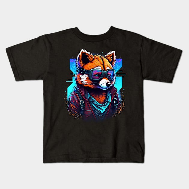 Retrowave Red Panda Kids T-Shirt by Abili-Tees